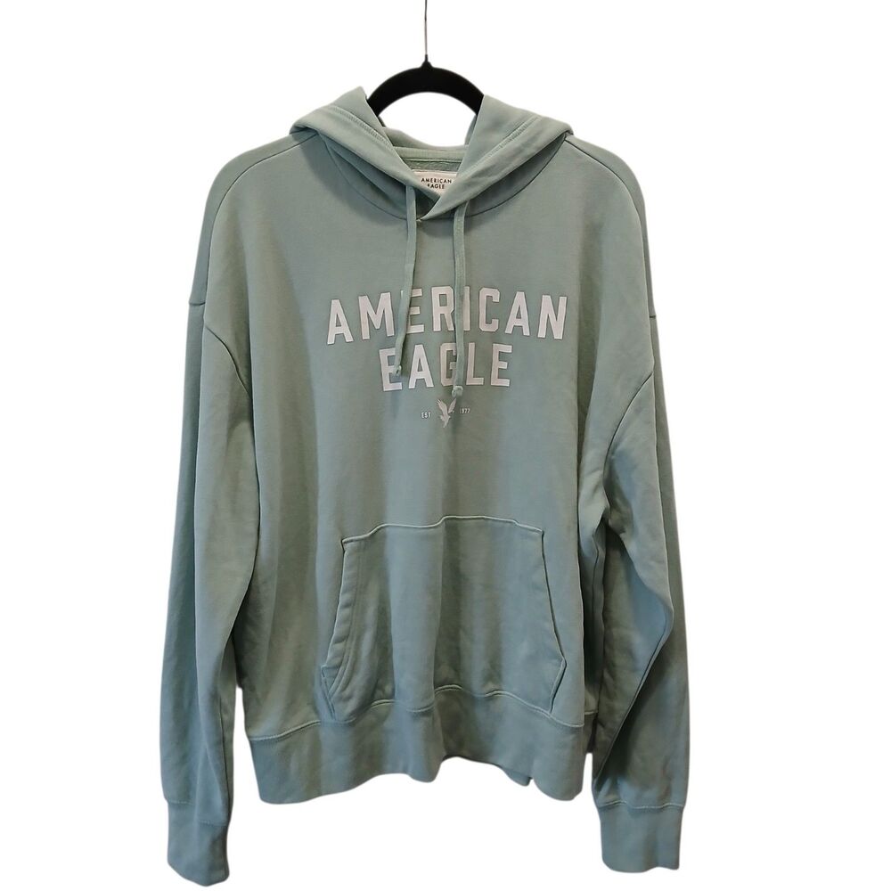 NEW American Eagle Men's Sage Green Hoodie Size Medium Oversized Unisex Graphic